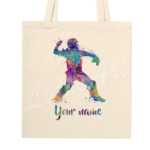 Baseball Catcher Girl Tote Bag Personalisierte Sport Geschenk Aquarell Kunstdruck