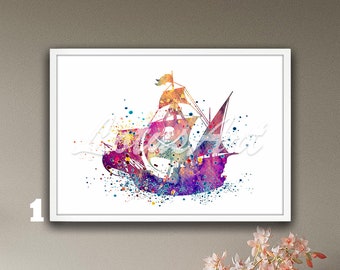 Pirate Ship Wall Art Framed Watercolor Print Nursery Poster Home Decor Travel Poster Boys Room Decor Personalised Gifts Nautical Sea Art