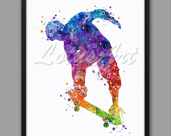 Skateboarding Watercolor Art Print: Sports Poster (Digital Download)