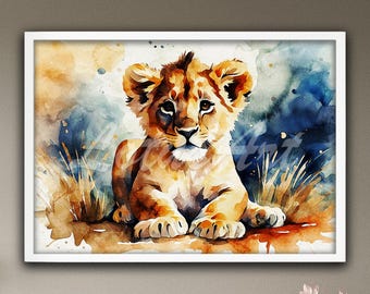 Aquarell Kunstdruck Löwenjunges: Personalisiertes Kinderzimmer Dekor