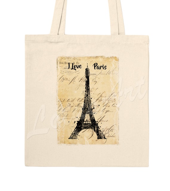 Eiffel Tower I Love Paris Vintage Style Art Tote Bag
