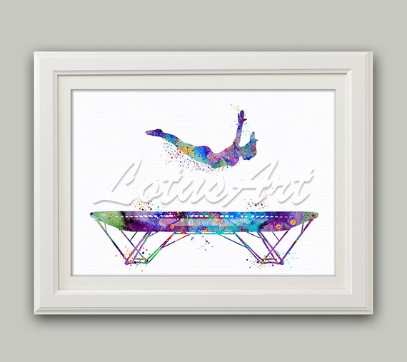 Chica Trampolín Atleta de pared Acuarela Impresión - Etsy España