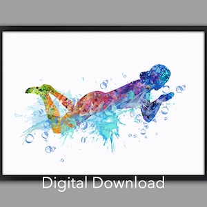 DIGITAL DOWNLOAD Girl Swimming Wall Art Water Sports Poster Watercolor Print Home Decor Girls Room Decor Swimmer Gift Painting Canvas Art