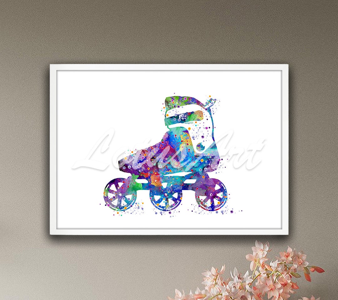 Rollerblades Wall Art Watercolor Print Girls Room Decor Boy Street