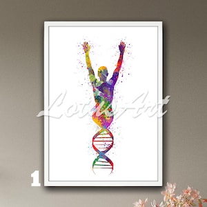 Human DNA Framed Art Print Medical Watercolor Wall Decor Genetic Biology Painting Doctor Cabinet Laboratory Gifts Science Illustration Art