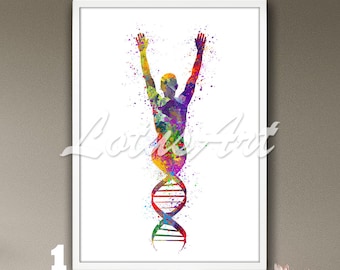 Human DNA Framed Art Print Medical Watercolor Wall Decor Genetic Biology Painting Doctor Cabinet Laboratory Gifts Science Illustration Art