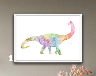 Brachiosaurus Dinosaur Watercolor Wall Art Framed Print