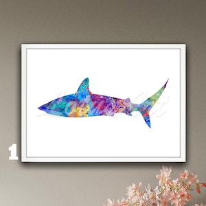 Shark Wall Art Watercolor Framed Print Nautical Poster Personalised Gift