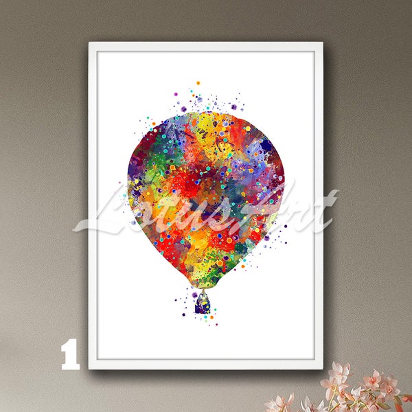 Hot Air Balloon Framed Wall Art Watercolor Print Travel Poster Kids Room Decor Illustration Nursery Painting Personalised Custom Gifts