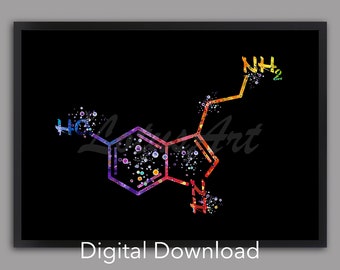 Serotonin Molecule Watercolor Art Print: Science Decor (Digital Download)