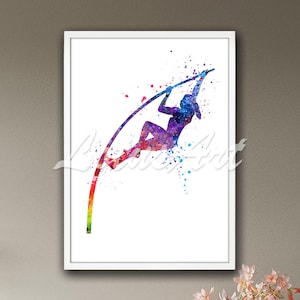 Pole Vault Female Watercolor Wall Art Print Painting Sports Poster Girls Room Decor Nursery Personalised Gifts Pole Vaulting