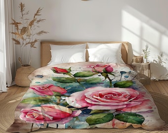 Duvet Cover Watercolor Roses: Romantic Floral Bedding