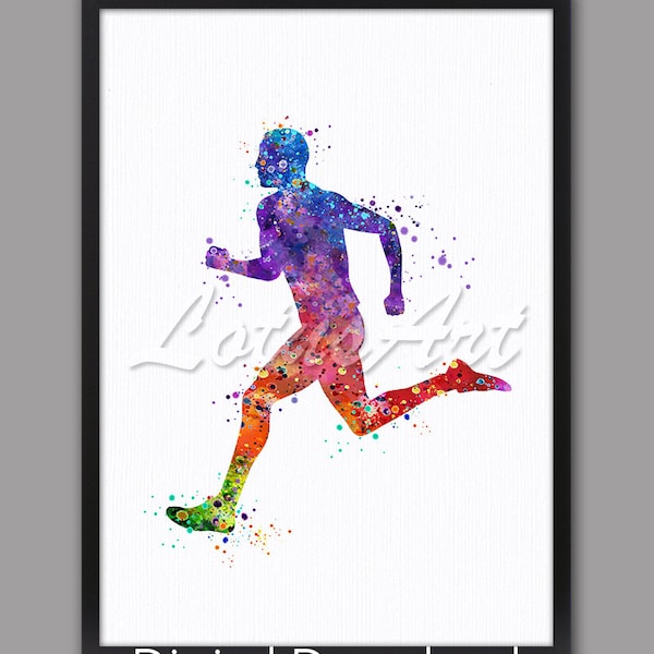 DIGITAL DOWNLOAD Man Running Wall Art Sports Home Decor Colorful Boys Room Decor Watercolor Print Boy Running Poster Kids Room Wall Art