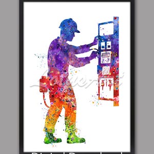 Electrician Watercolor Art Digital Download: Electrical Trade Poster
