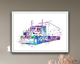 Watercolor Big Truck Art: Personalized Framed Print, Boys Room Decor