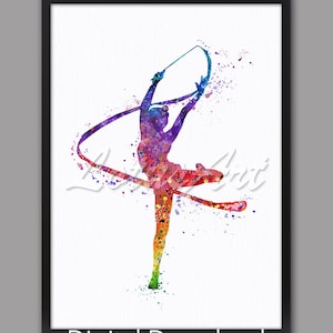 DIGITAL DOWNLOAD Rhythmic Gymnastics Ribbon Watercolor Art Sports Poster Home Decor Nursery Art Girls Room Decor Rhythmic Gymnastics Gifts
