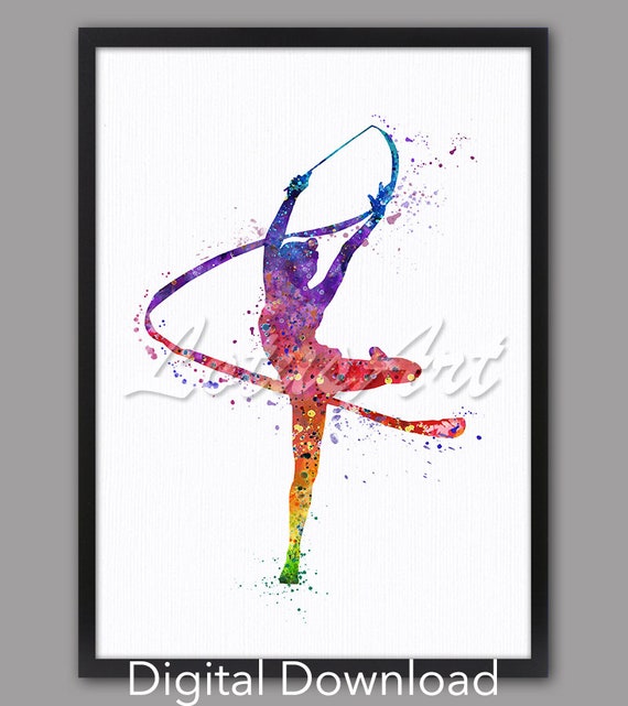 DIGITAL DOWNLOAD Rhythmic Gymnastics Ribbon Watercolor Art Sports Poster  Home Decor Nursery Art Girls Room Decor Rhythmic Gymnastics Gifts