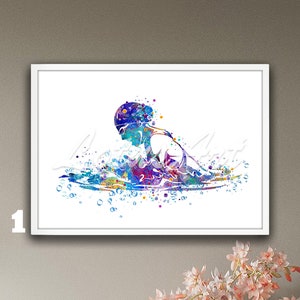 Girl Swimming Wall Art Framed Poster Water Sports Painting Watercolor Print Girls Room Decor Illustration Breaststroke Personalised Gifts