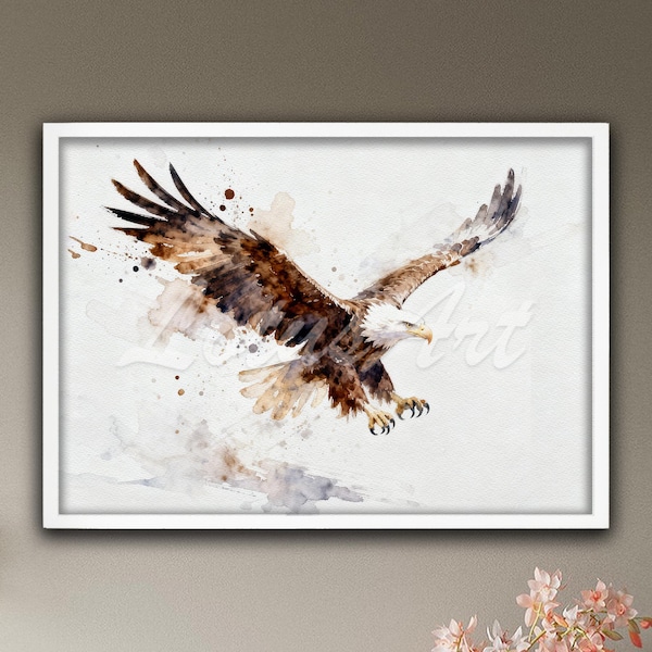 Bald Eagle Watercolor Painting: Majestic Bird Wall Art, Patriotic Nature Gift