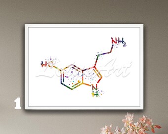 Serotonin Molecule Watercolor Print: Chemistry Poster, Science Art