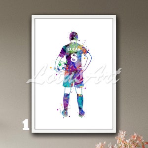 Personalized Soccer Player Watercolor Print: Boys Room Sports Decor