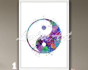 Yin Yang Watercolor Print: Spiritual Zen Art Poster