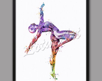 Può includere: Un dipinto ad acquerello di una persona in una posa di danza con i suoi muscoli e le sue ossa visibili. Il dipinto è realizzato in tonalità di viola, rosa, blu, verde e giallo.