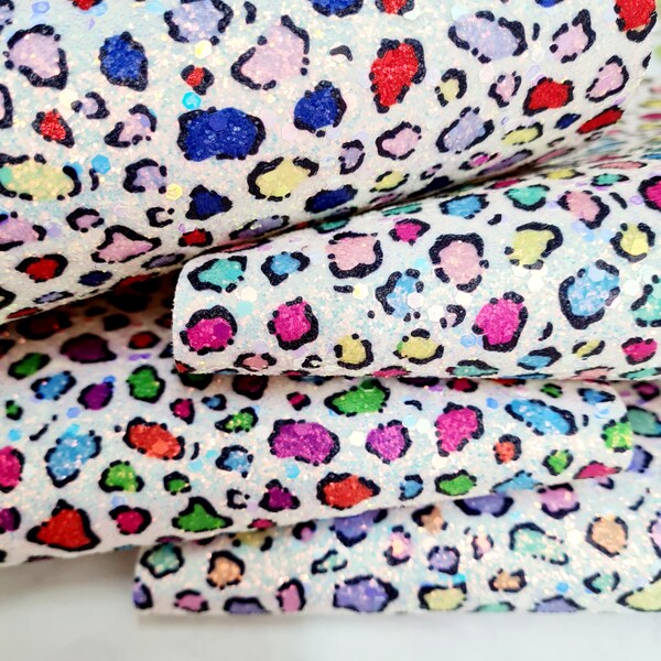 Coloured Leopard Chunky Glitter Fabric Size A4 Perfect For Hairbows & Crafts