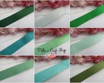 1" 25mm Solid Plain Grosgrain Ribbon Choice Of Mints & Greens 1-3-5 Metre Lengths