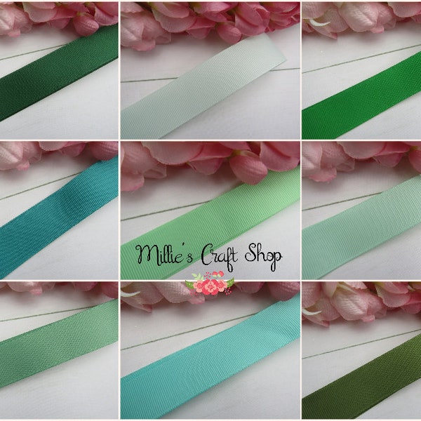 1 « 25mm Ruban Solide Plain Grosgrain Choix De Menthes & Verts 1-3-5 Mètres Longueurs