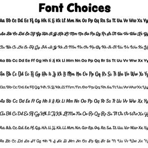 May include: A chart showing 10 different font styles, labeled 0 through 9, with the alphabet in each font style. Each font style is a different handwritten style.