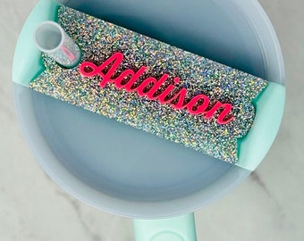 Personalized Glitter Acrylic Name Tag: Stanley Cup Lid Topper