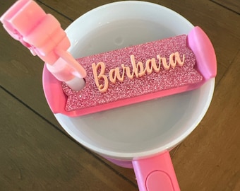 Personalized Glitter Acrylic Name Tag: Stanley Cup Lid Topper