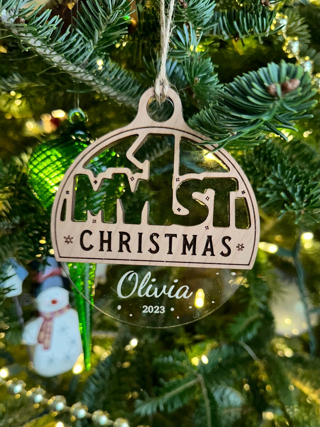 Personalized First Christmas Snow Globe Ornament Etsy