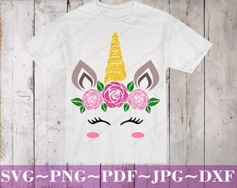 GIRLS KIDS PERSONALISED UNICORN FACE FLOWER CROWN TOP T SHIRT