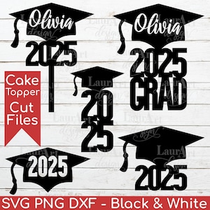 Adorno para tarta de graduación personalizado SVG con nombre personalizado en birrete, graduado 2025, archivos para máquinas de corte, DXF láser, nombre del graduado/senior en birrete