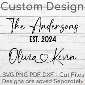 Cognome personalizzato Nomi di coppia personalizzati con file di taglio SVG a forma di cuore per la progettazione di insegne di nozze, inviti a feste, striscioni regalo di fidanzamento