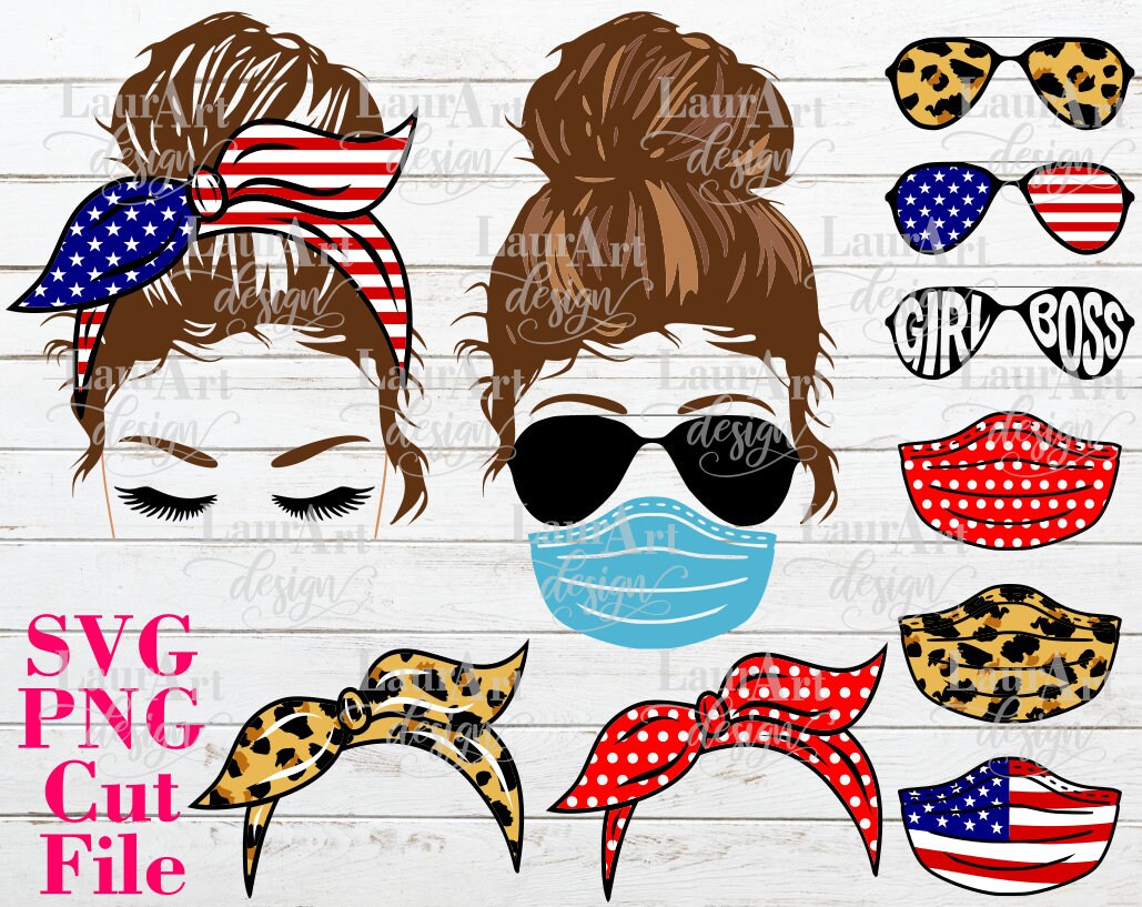 Girl Face Messy Bun SVG Brown Hair Cut File Sunglasses Mask | Etsy