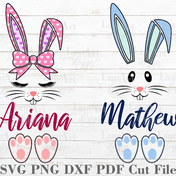 Easter Monogram SVG Bunny Personalized Custom Name Boy Girl Ears Rabbit Whiskers Clipart Paws Cut File For Shirt Baby Bodysuit Transfer