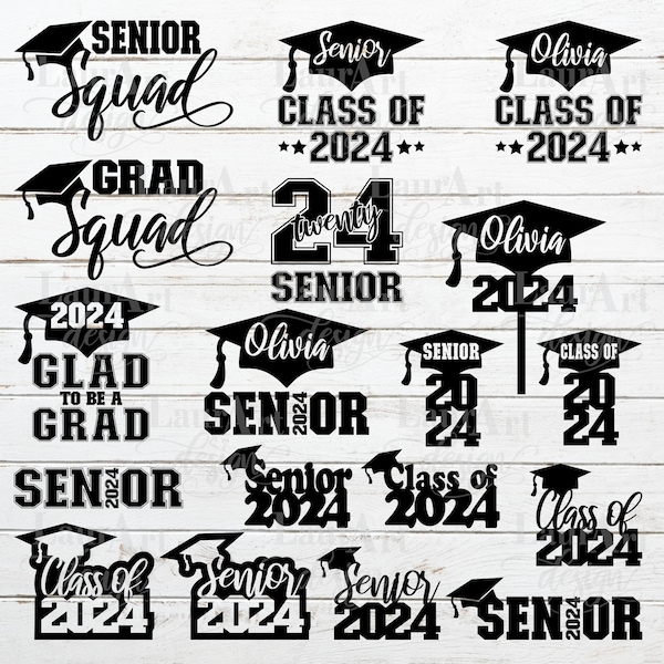 Custom Senior 2024 SVG Class of 2024 Name in Cap - Grad Squad - 24 Senior Squad - Personalized Graduation Cake Topper - Graduate Name in Hat