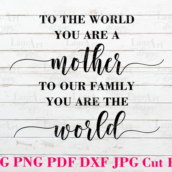 Mother's Day SVG To The World You Are A Mom To Our Family You Are The World Cut File Decal Vinyl Sticker Sign Shirt Mug Transfer Poster Card