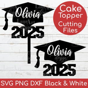 Benutzerdefinierte Graduierung Cake Topper SVG personalisierter Name in Cap 2025, Schnittdateien für Schneidmaschinen, College-Schrift, Senior / graduierter Name in Hut