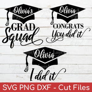 Custom Graduation Squad SVG-bundel, I Did It, Congrats You Did It Grad, gepersonaliseerde naam in hoed, T-shirtprint, 2025 Grad Squad