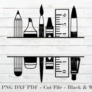 Schulbedarf Monogramm SVG Zurück Zu Schule Bleistift Crayon Split Briefpapier Personalisierte Name Kinder Lehrer Dateien Für Aufkleber T-Shirt Transfer