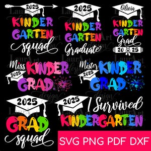 Equipo de graduados de Kindergarten SVG - Sobreviví al Sr. Miss - Nombre personalizado de graduación de 2025 en sombrero - Diploma de graduación - Gorro de graduación de Kindergarten con nombre