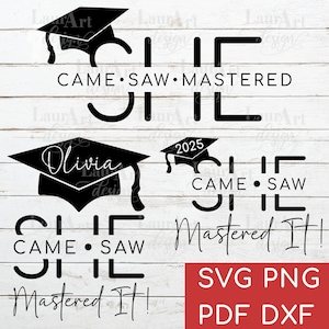 Gorra personalizada "Dominé la historia" SVG - Gorra personalizada de graduación SVG - Gorra personalizada de maestría - Gorra personalizada con nombre "Ella vino y vio la historia" PNG
