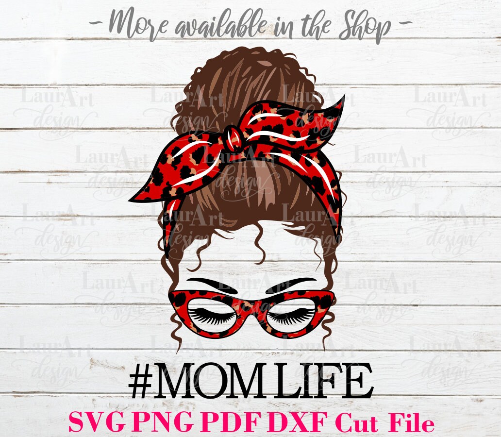 Mom Life SVG Blonde Curly Hair Girl Face Messy Bun Bandana | Etsy