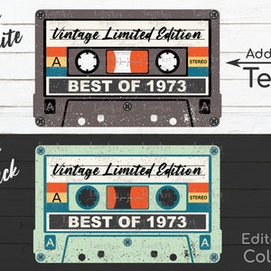 Retro Cassette SVG - Grunge Vintage 50e verjaardag Mixtape 1973 - Best of Custom Year - Gepersonaliseerde verjaardag Limited Edition Shirt PNG