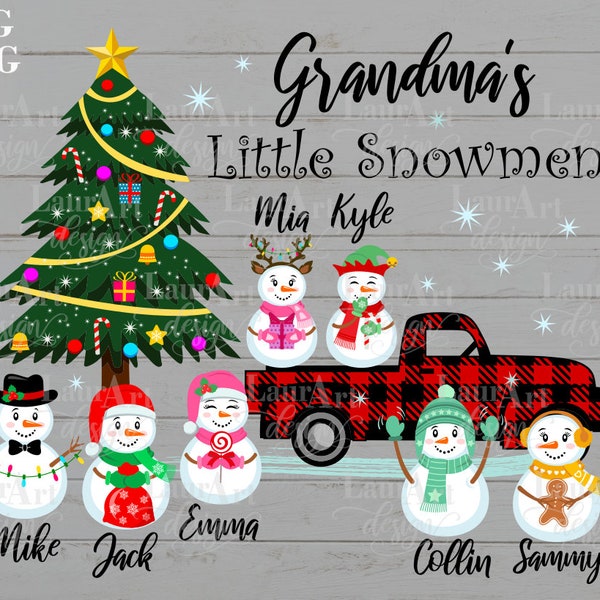 Grandma's Mimi's Nana's Little Snowmen SVG Personalized Custom Kids Name File For Decal Vinyl Shirt Transfer Sublimation Mug Gift Present