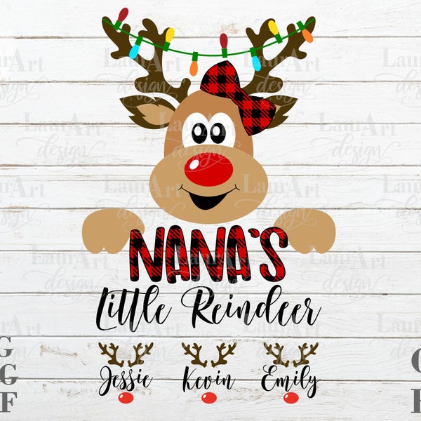 Nana's Little Reindeer SVG • Personalized Custom Kids, Grandkids Names • Xmas Cut File For Shirt Transfer, Gift, Mug, Tote • Sublimation PNG